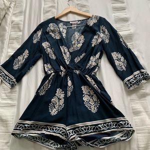 Navy Blue Flowered Romper